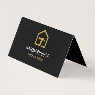 Carte De Visite Construction Moderne Bâtiment Plié Noir & Doré