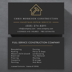 Carte De Visite Construction Moderne de Manoeuvre en Or Noir 