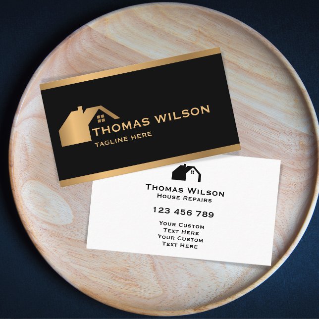 Carte De Visite Construction moderne Handyman Carpenter Roof Or (modern gold house repair logo)