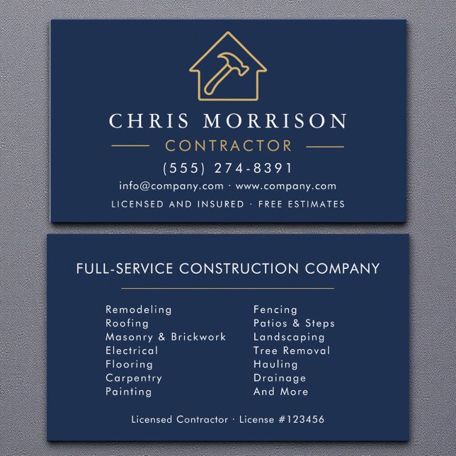 Carte De Visite Construction moderne Marine Blue Gold (Créateur téléchargé)