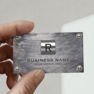 Carte De Visite Construction Monogram Professional Grunge Metal
