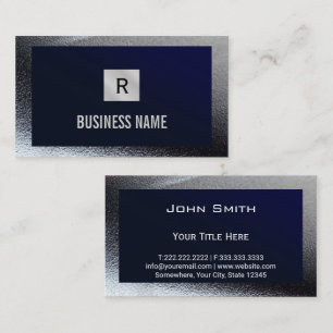 Carte De Visite Construction Monogramme Bleu Métal Bordure