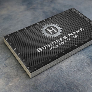 Carte De Visite Construction Monogramme Métal foncé Cadre modern