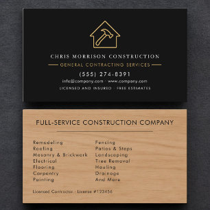 Carte De Visite Construction Noir Or Grain de Bois Luxueux