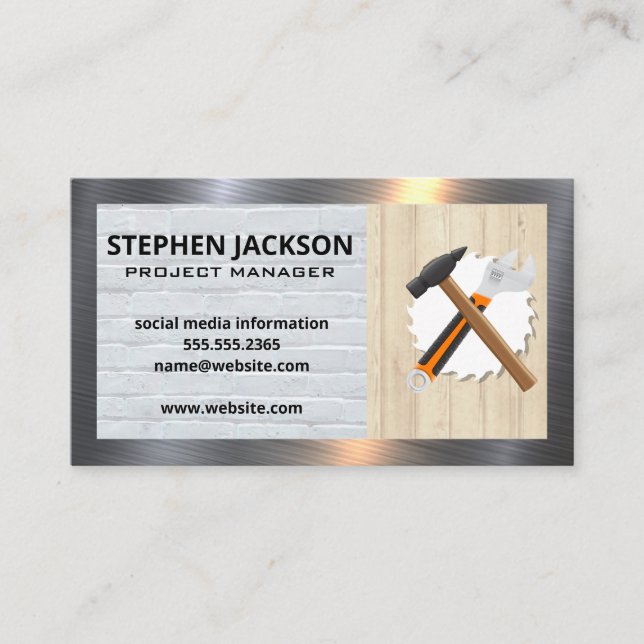 Carte De Visite Construction | Outils Handyman | Bordure métalliqu (Devant)