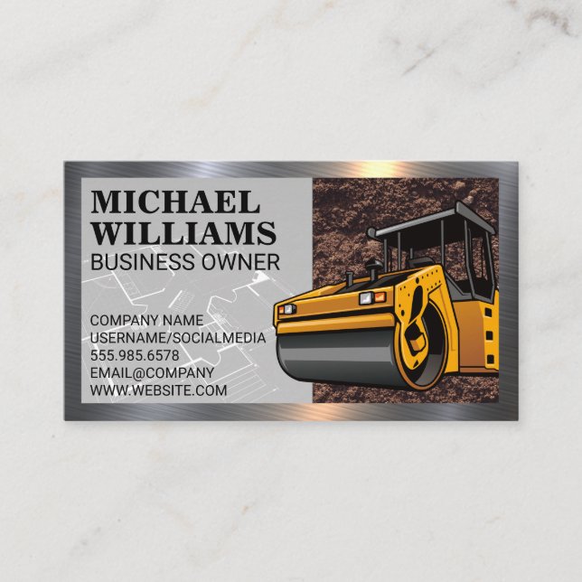 Carte De Visite Construction | Plan directeur | Rouleau à vapeur (Devant)