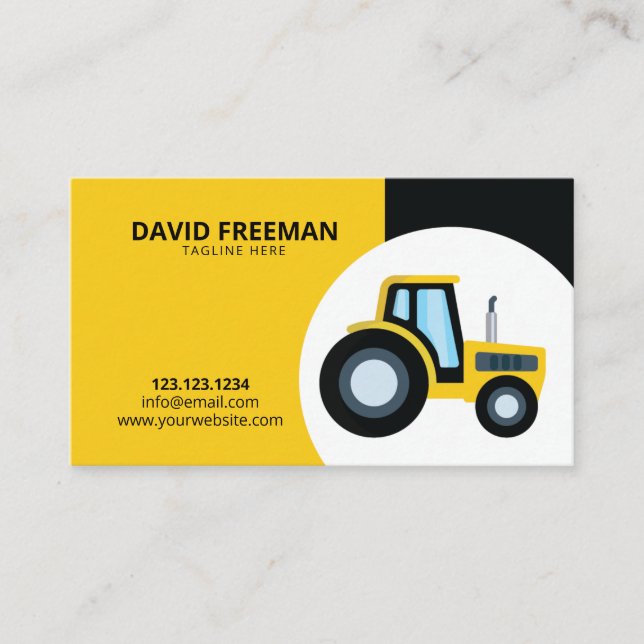 Carte De Visite Construction simple de tracteurs jaunes et noirs (Devant)