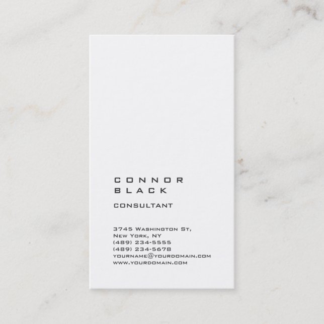 Carte De Visite Consultant à la mode simple et verticale blanc (Devant)