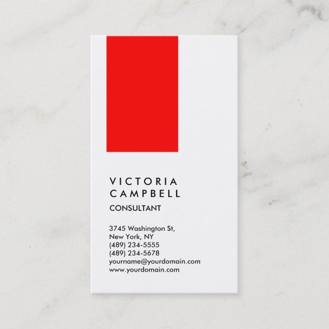 Carte De Visite Consultant à la mode Vertical Blanc Rouge Noir (Devant)