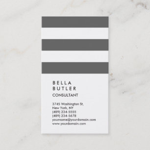 Carte De Visite Consultant à tendance rayée gris blanc vertical