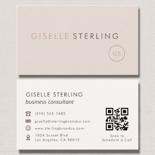 Carte De Visite Consultant Blush Pink Beige QR Code Luxe
