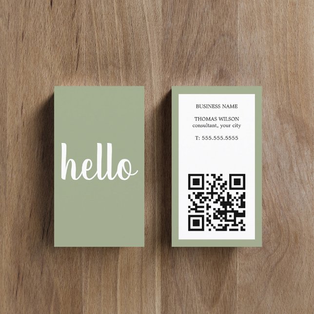 Carte De Visite Consultant Code QR Blanc Kaki Simple Moderne  (Créateur téléchargé)