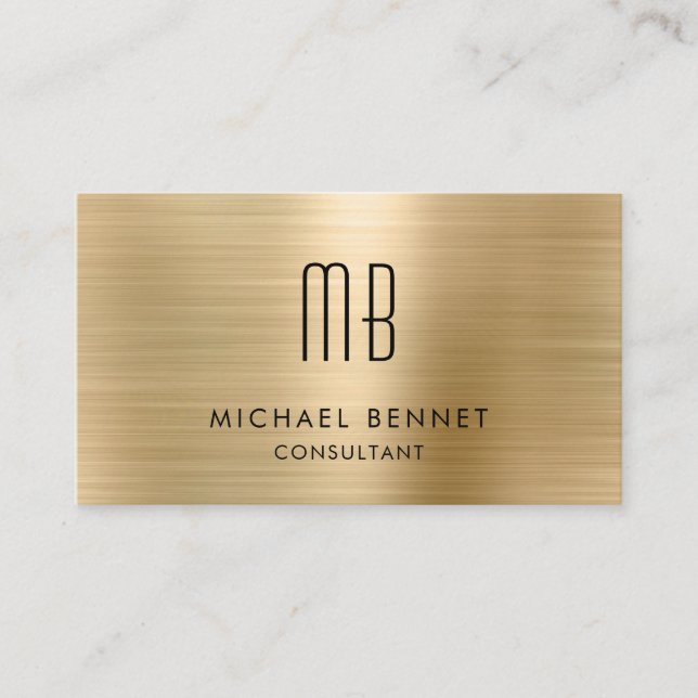 Carte De Visite Consultant Elegant Gold Metallic Monogram (Devant)