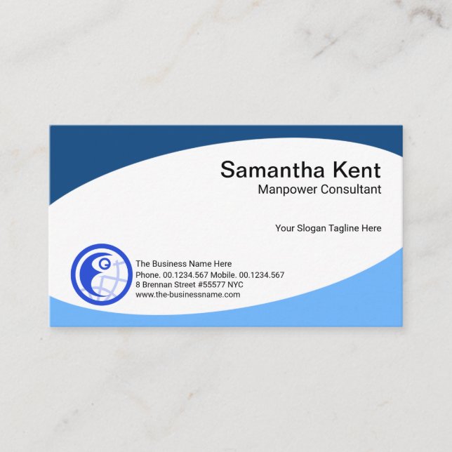 Carte De Visite Consultant en gestion des courbures bleues minimal (Devant)