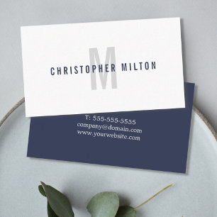 Carte De Visite Consultant en matière blanc bleu-foncé minimalis