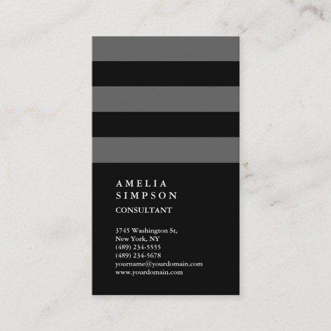 Carte De Visite Consultant en mode à rayures gris-noir vertical (Devant)