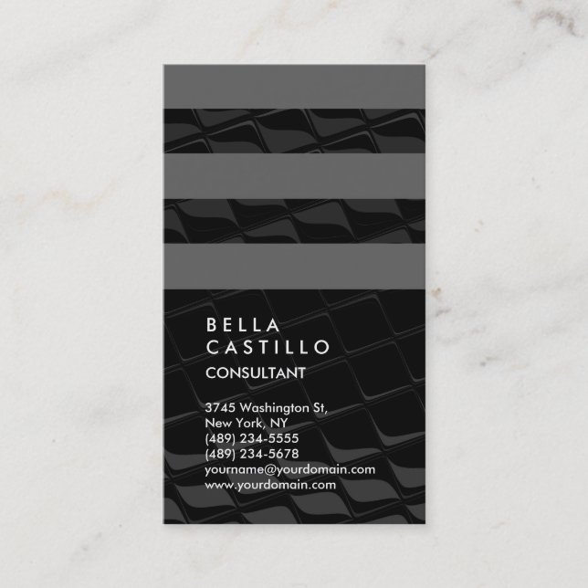 Carte De Visite Consultant en mode à rayures gris-noir vertical (Devant)