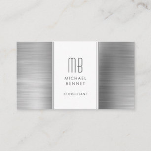 Carte De Visite Consultant en papier métallisé gris argent monogra