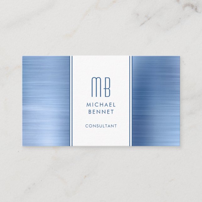 Carte De Visite Consultant Monogramme Blue Metallic Foil (Devant)