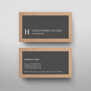 Carte De Visite Consultant Monogramme Simple Élégant Kraft Gris