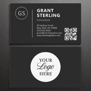 Carte De Visite Consultant noir blanc logo QR Code moderne