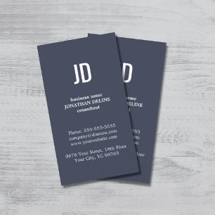 Carte De Visite Consultant simple Elegant Bleu Blanc Monogramme