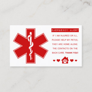 Carte De Visite contact d'urgence pour animaux