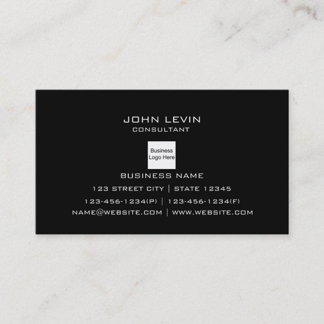 Carte De Visite Contact noir professionnel moderne de logo (Devant)