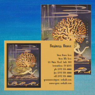 Carte De Visite Conte de fées vintage, petite sirène dans le corai