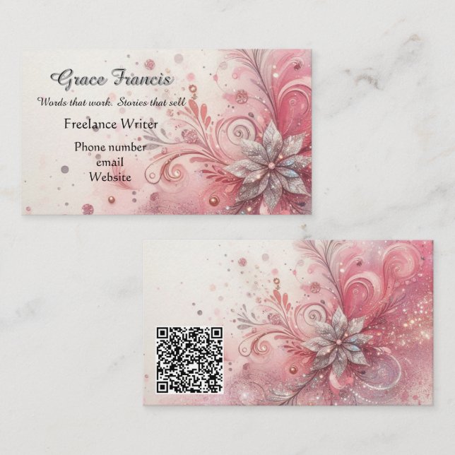Carte De Visite Conteur Whimsical Pink Sparkle Freelance (Devant / Derrière)