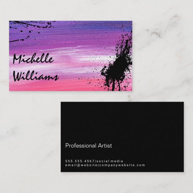 Carte De Visite Contour de peinture artistique | Paint Splatter (Devant / Derrière)