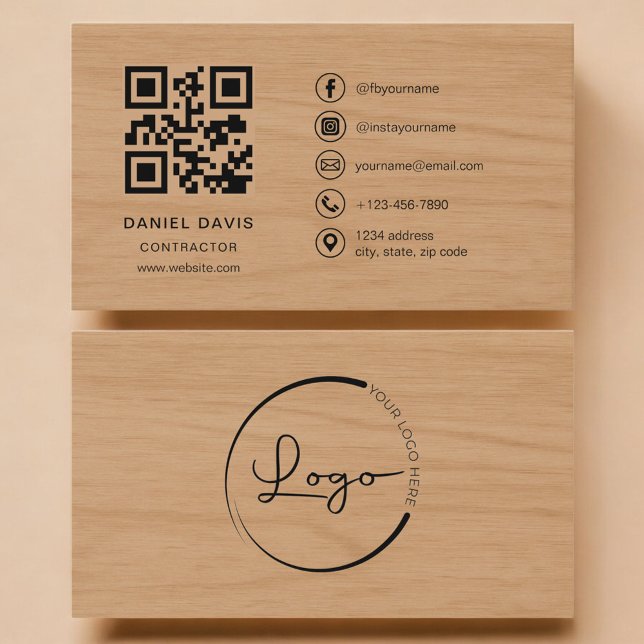 Carte De Visite Contractor Wood Professional QR Code (Créateur téléchargé)