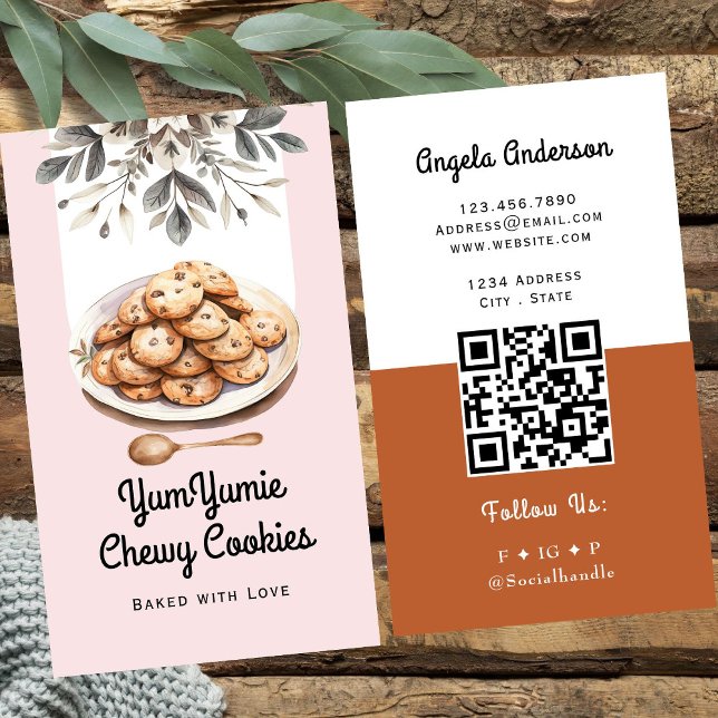 Carte De Visite Cookies Code QR Tendance et Site Web (Créateur téléchargé)
