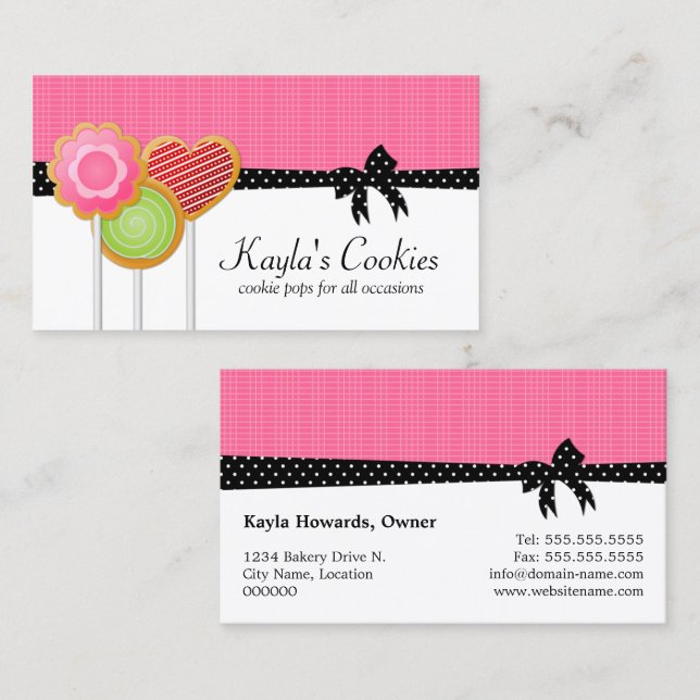 Carte De Visite Cookies Pops Rose (Devant / Derrière)