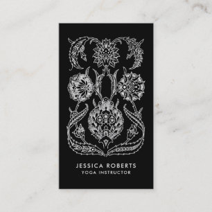 Carte De Visite Cool Black and White Boho Floral Yoga Instructor