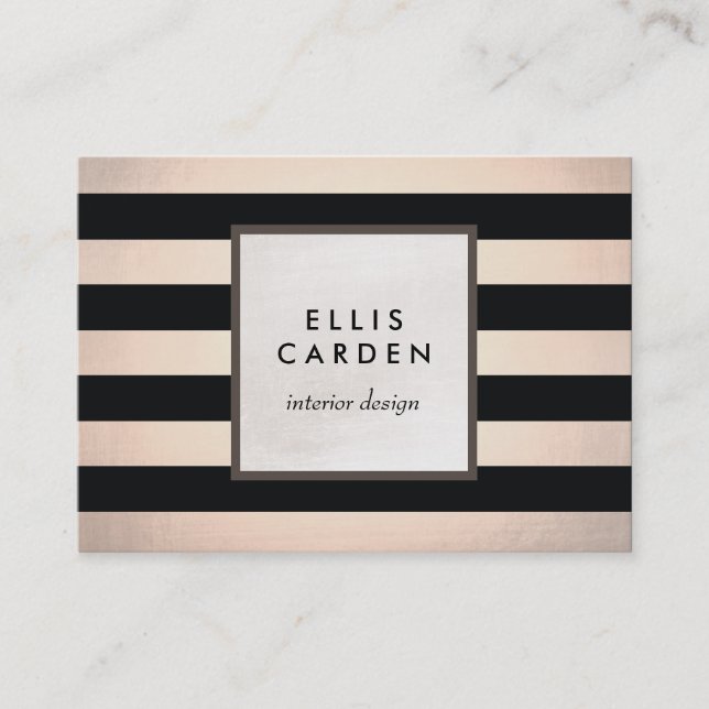 Carte De Visite Cool Chic Noir et Copper Stripes Designer (Devant)