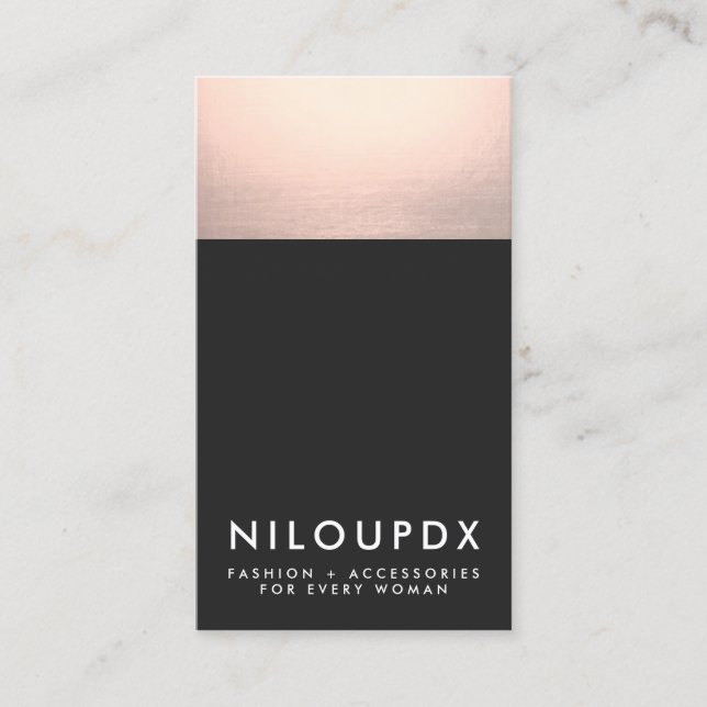 Carte De Visite Cool Faux Rose Gold Foil et Black Modern (Devant)