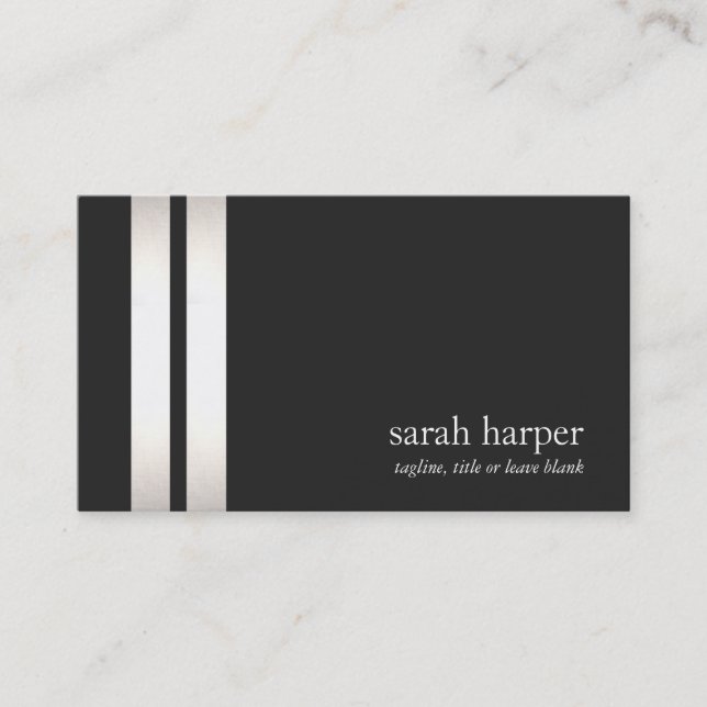 Carte De Visite Cool Faux Silver Foil et Black Striped Modern 2 (Devant)