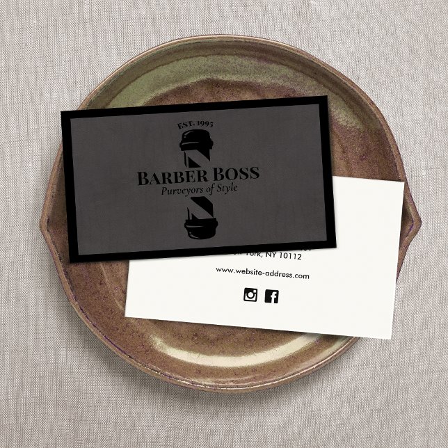 Carte De Visite Cool Grey Suede Barbier Poteau Barbershop (Créateur téléchargé)