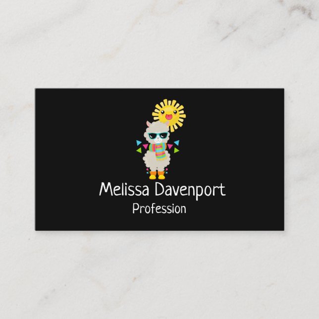 Carte De Visite Cool Llama et souriant Kawaii Sun (Devant)