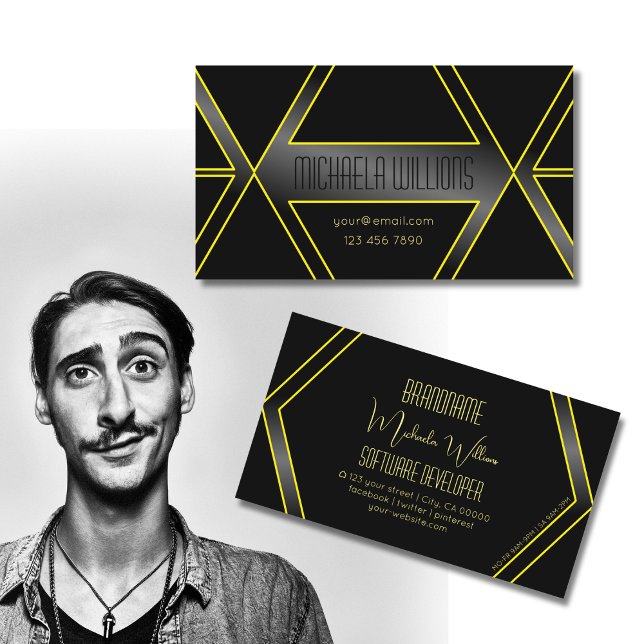 Carte De Visite Cool lumineux géométrique noir et jaune (Créateur téléchargé)