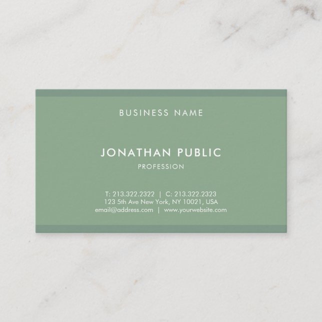 Carte De Visite Cool moderne de professionnel de vert sauge (Devant)