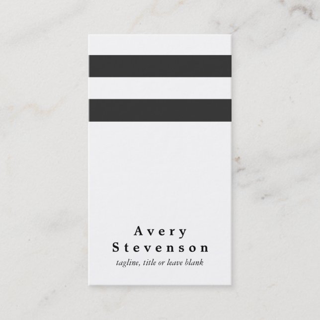 Carte De Visite Cool noir et blanc rayé moderne blanc vertical (Devant)