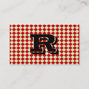Carte De Visite Cool Retro Monogram Rouge À damiers Motif