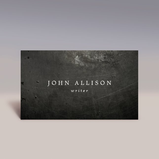 Carte De Visite Cool Rustique Noir Scratché Métal (Black scratched grunge metal business cards)