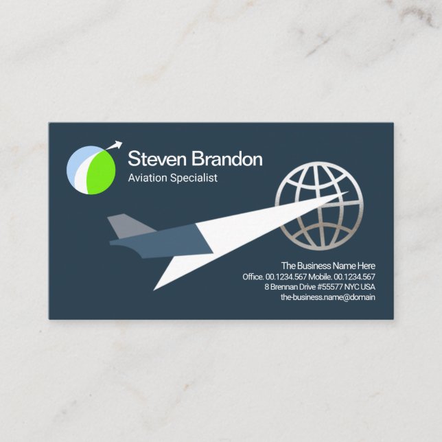 Carte De Visite Cool Silver Globe Logistics Jet Avion (Devant)
