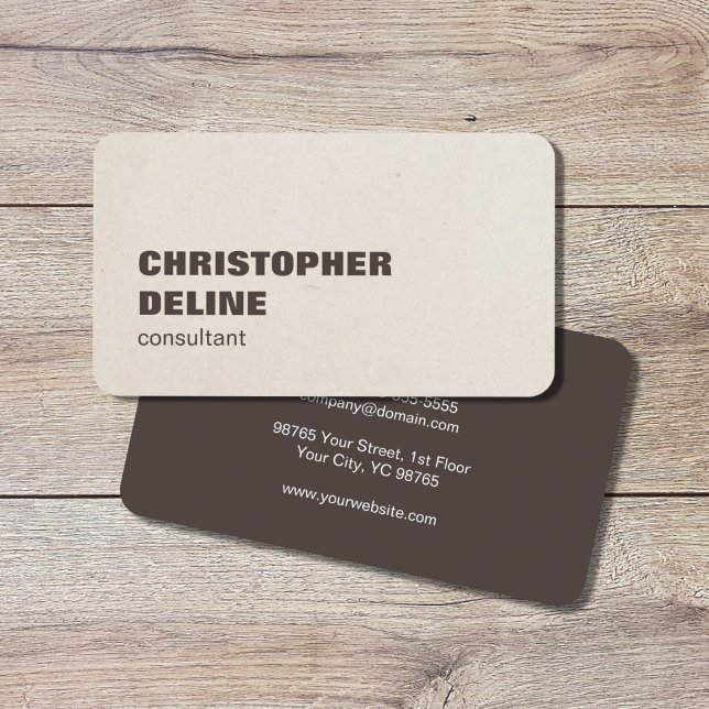 Carte De Visite Cool Stylish Brown Paper Textant Consultant (Créateur téléchargé)