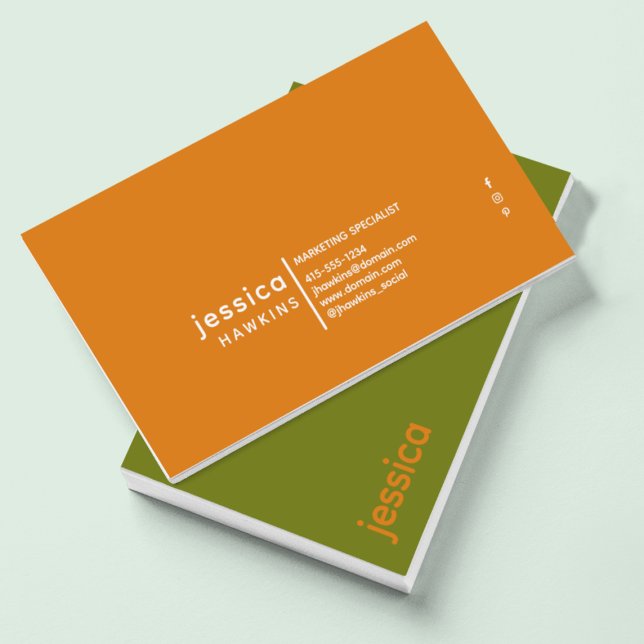 Carte De Visite Cool tendance Olive vert moderne & Harvest Orange (Créateur téléchargé)