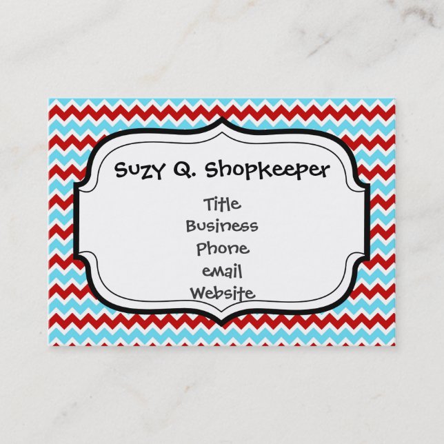 Carte De Visite Cool tendance Turquoise Turquoise Rouge Chevron Zi (Devant)