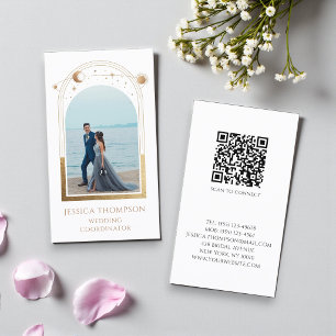 Carte De Visite Coordonnateur de mariage Photo Blanc Or Céleste